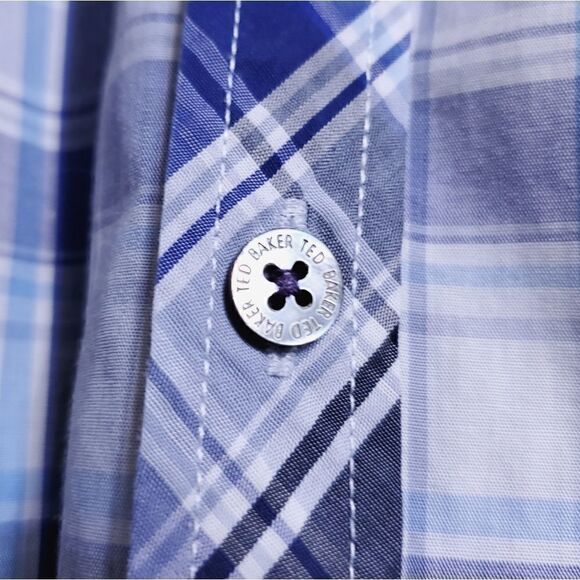 Ted Baker Button Down Top Blue Plaid Size 3 - Picture 3 of 13